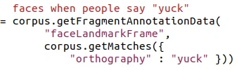 Python code for extracting video frame images annotated with face landmarks, when the speaker utters the word "yuck"