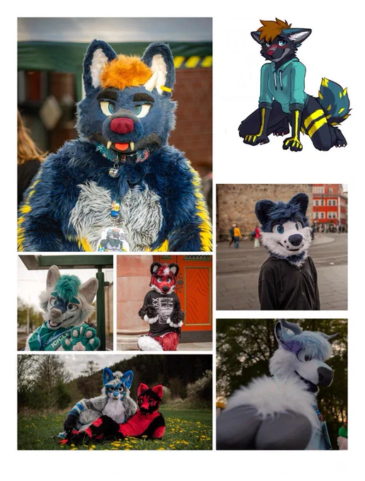 A collage of different fursuiters 