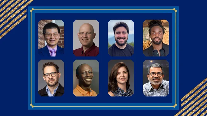 Portraits of the eight Trinity faculty members who recently received named professorships.