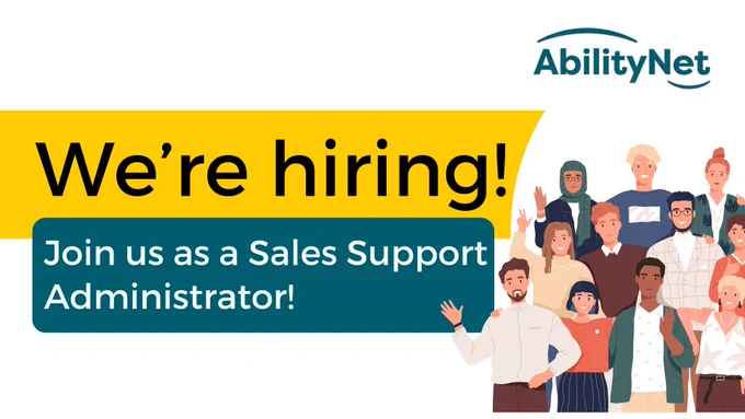 Graphic of a group of people smiling and waving. Text: We're hiring! Join us as a Sales Support Administrator!