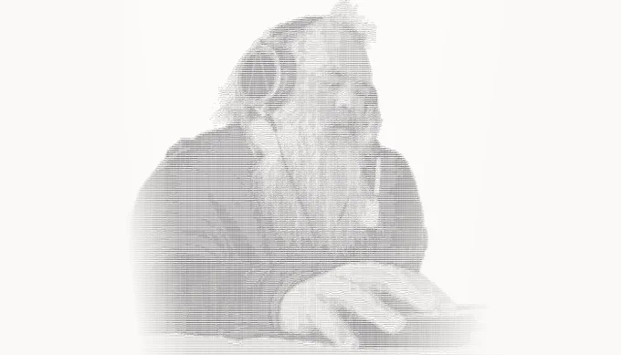 ASCII art rendering of Rick Rubin vibe coding with Claude.
