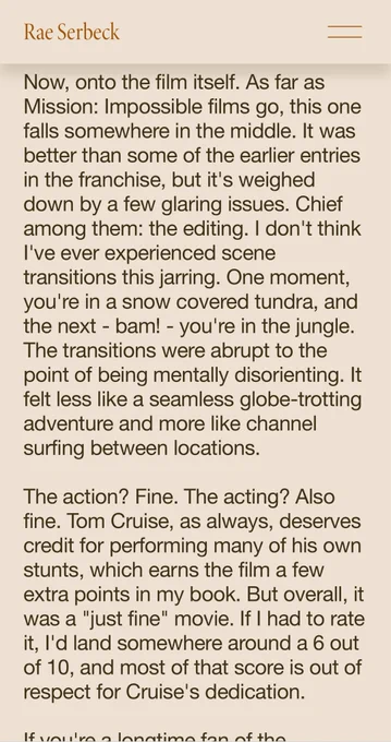 Rae Serbeck Full IMDb Review for the New Movie Mission: Impossible The Final Reckoning (2025) part 3