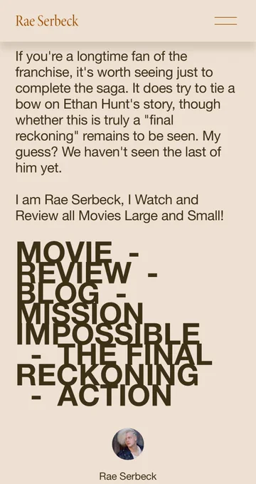 Rae Serbeck Full IMDb Review for the New Movie Mission: Impossible The Final Reckoning (2025) part 4