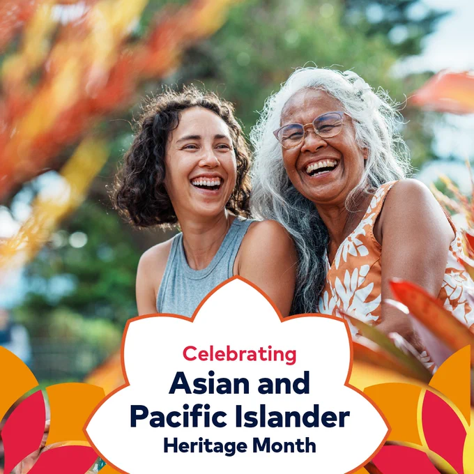 Two women laughing with, ‘Celebrating Asian and Pacific Islander Heritage Month’