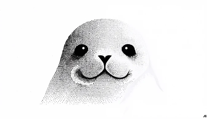 Prompt: a pattern of black dots arranged in an overlapping gradient, creating a dynamic and expressive illustration of a seal face, the design is minimalist and simple, each dot is small and uniformly black, creating a sense of depth through these tiny dots, detailed, on a white background