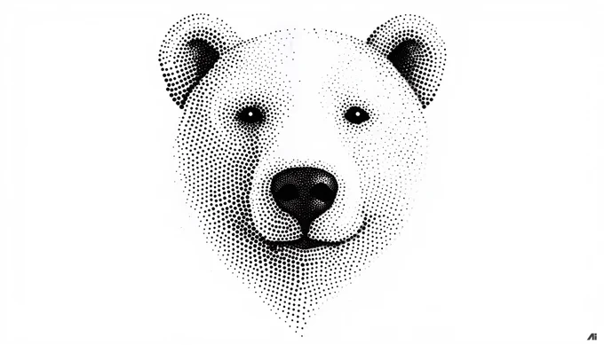 Prompt: a pattern of black dots arranged in an overlapping gradient, creating a dynamic and expressive illustration of a bear face, the design is minimalist and simple, each dot is small and uniformly black, creating a sense of depth through these tiny dots, detailed, on a white background