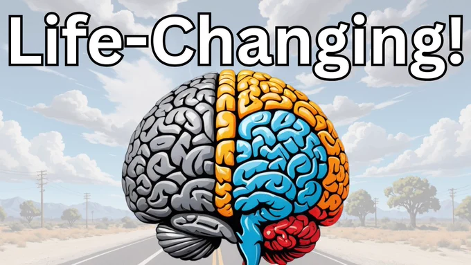 A graphic image with "Life-Changing!" in bold white letters above a colorful image of a brain.