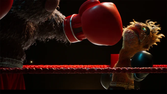 Felt That Boxing screenshot showing a smaller puppet getting hit by a much larger puppet