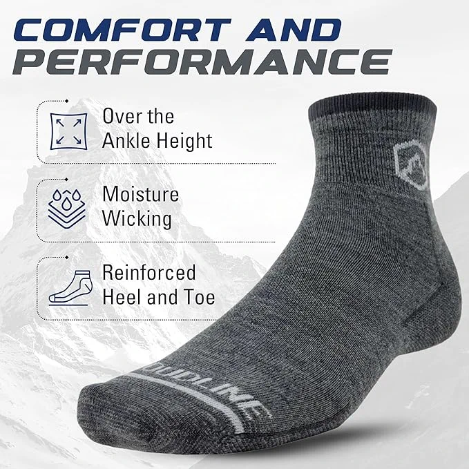 MOISTURE WICKING – A fully cushioned sock doesn’t have to lead to sweaty feet, thanks to merino wool’s unique ability to adapt to changing temperatures to keep feet dry and blister free no matter what the weather does. Ideal for running, hiking, or everyday wear, these Merino wool socks for men and women are wick moisture, prevent odor, and provide superior comfort. Stay fresh with our durable over the ankle wool running socks that offer breathability for long-lasting comfort. 
ADVENTURE IN COMFORT – A little itch can quickly become a big bother, so we only use the finest merino wool to give these socks a soft and itch-free feel on your feet, allowing you to focus on the important things. These merino wool socks for men and women offer moisture wicking, odor resistance, and temperature regulation, making them perfect for hiking, running, or everyday wear. Enjoy comfort on every adventure, whether you prefer over the ankle or quarter crew socks.  https://amzn.to/3FsCsll