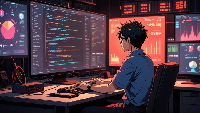 A dynamic and interactive scene where a developer is creating a real-time application.