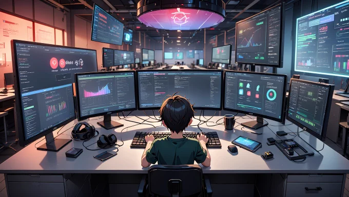 A high-tech lab where real-time application features are being developed using Node.js and WebSockets.