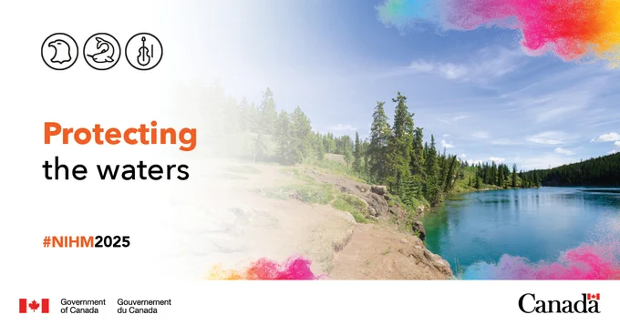 Text: Protecting the waters #NIHM2025 Image: Yukon River