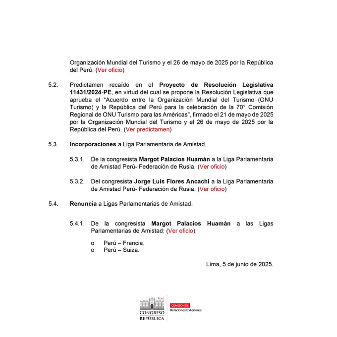🗓 Este 09 de junio, la Comisión de Relaciones Exteriores del @congresoperu llevará a cabo su 20.ª sesión ordinaria. 📌 Más detalles aquí: https://bit.ly/4eaIUKJ