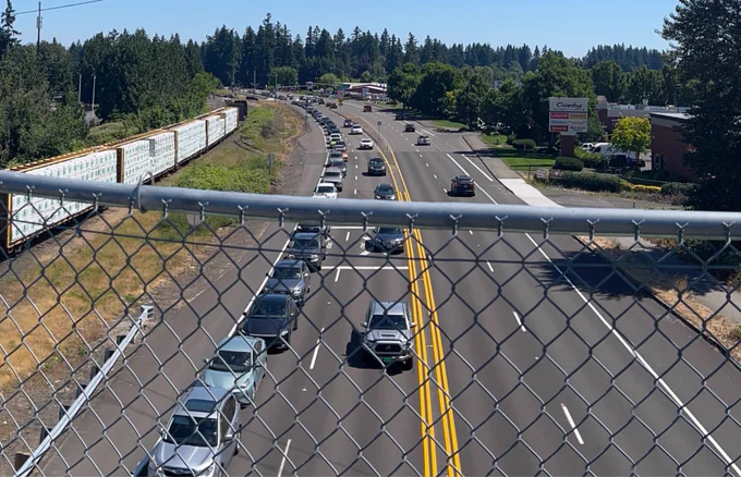 Looking north, you can see at least a 1 mile backup way past Fred Meyer entrance.