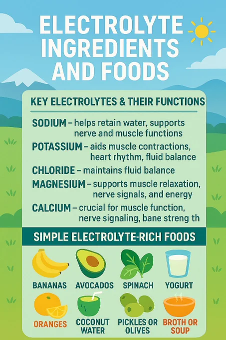 Electrolyte ingredients and foods 