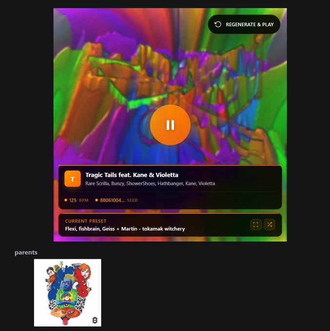 This image is taken from Beatblocks "Tragic Tales" a song featuring Kane Mayfield and Violetta Zironi. Inscribed on to Bitcoin forever this is an everchanging generative song. As you interact with it the song will change as will the artwork. 

https://ordinals.com/inscription/808a648453fe77719b929928da7b649551348d25bcec9419a23671244ad7d808i0