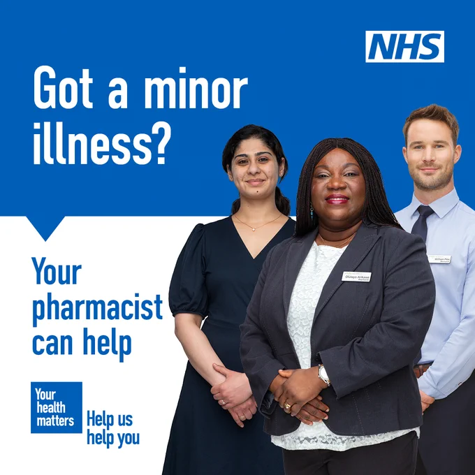 An image of three pharmacists with the text "Got a minor illness? Your pharmacist can help."