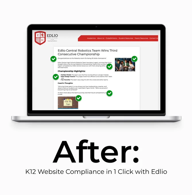 After: k12 Website Compliance in 1 click with Edlio