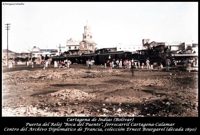 Cartagena de Indias (Bolívar)
Puerta del Reloj "Boca del Puente"
Ferrocarril Cartagena-Calamar
Centro del Archivo Diplomático de Francia
Colección Ernest Bourgarel (década 1890)
@colombia_hist @MuseosColombia @AyerColombia @P_Cultural @El_Icanh