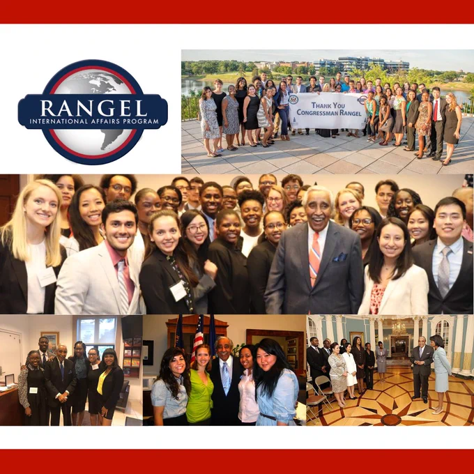 Collage of photos of Congressman Rangel with Rangel fellows over the years. 