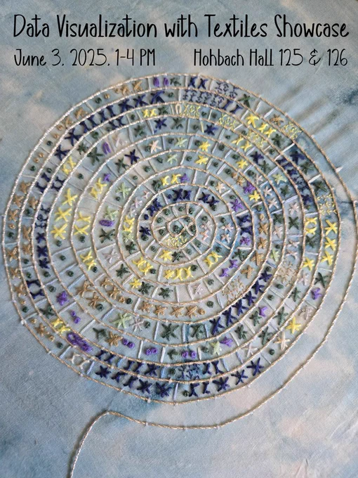 Flyer for the data visualization with textiles showcase. Information is as follows: June 3, 2025 from 1 to 4 PM in Hohbach Hall 125 & 126.