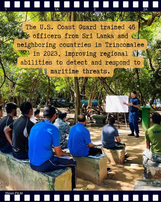 Our U.S.-Sri Lanka teamwork helps tackle maritime threats & protect Indo-Pacific waters. In 2023, the @USCG prepared local & regional law enforcement officials with skills to detect & respond to hazardous materials illegally entering Sri Lanka’s waters—keeping coastal communities safer & trade flowing for all.