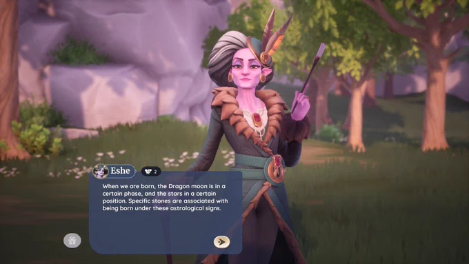 a local with purple skin talks to the player