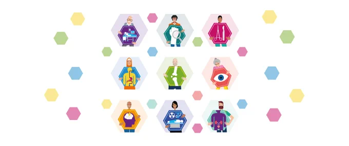 Colouful graphic showing 9 images representing services affected 
