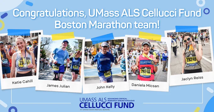 A post congratulating our UMass ALS Cellucci Fund 2025 Boston Marathon runners.