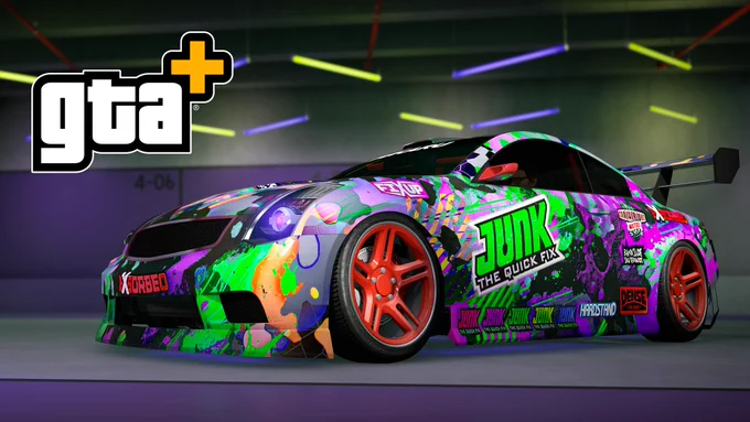 A three-door Fathom FR36 car with an abstract Junk The Quick Fix livery and a blue underglow.