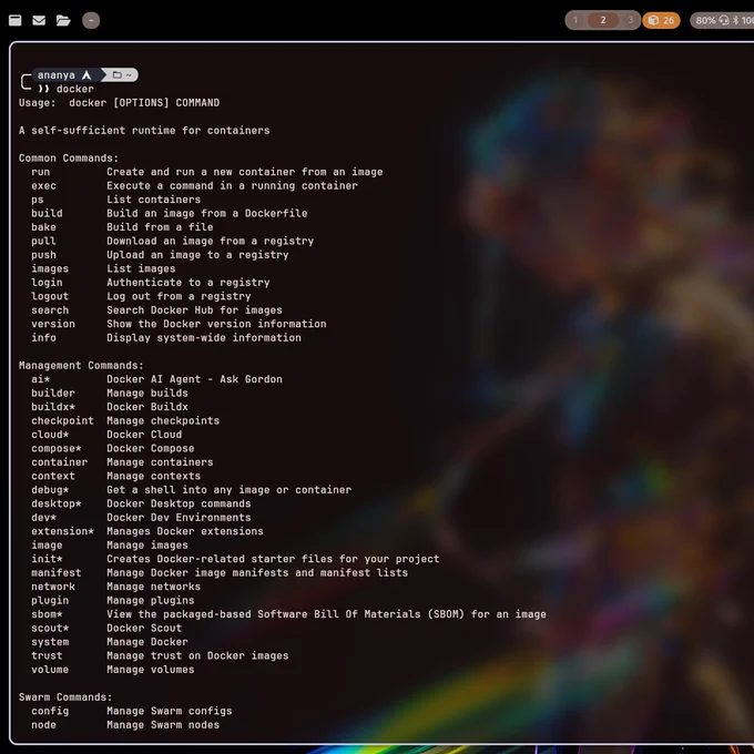 Docker CLI manual on a kitty terminal