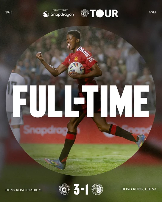 Manchester United win 3-1 in Hong Kong.