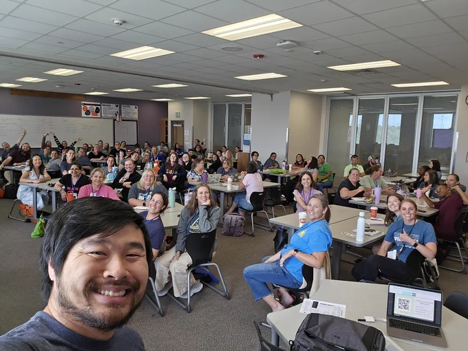 A selfie of me and a couple dozen people.