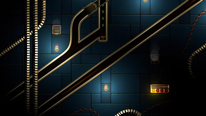 Screenshot of Pinball Spire showing a blue room with several narrow channels.