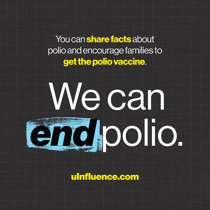 You can share facts about polio and encourage families to get the polio vaccine. We can end polio.