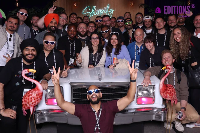 ShopDev Alliance group photo at Editions.dev 2025 party