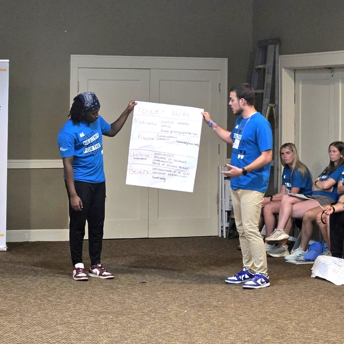 two students present from a posterboard