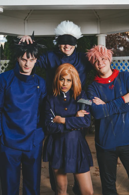 Gojo, Nobara, Megumi, and Yuuji cosplay from Jujutsu Kaisen

Accounts on insta: 
Gojo: @cowdemon 
Yuuji: @sussurrarcosplay
Megumi: @willthechamp 
Nobara: @krashedcosplay

📸: @j.a.d.e.g.r.e.e.n.e on insta
