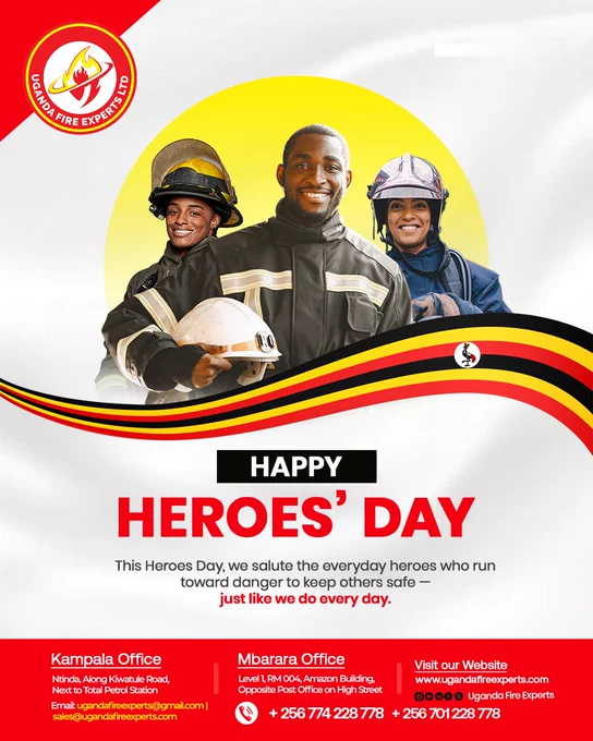 Happy Heroes' Day! ✨ We honor the heroes who keep us safe.🙏 At @UgandaFireExpertsLtd,  we share that same commitment to protecting you, 🤝 our clients, every single day. Thank you for your partnership! 🔥

#HeroesDay #FireSafetyExperts #HappyHeroes #UgandaFireExpertsLtd