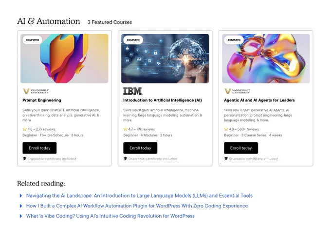 AI courses from Coursera, featured on WP Mayor.
