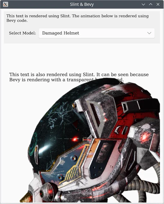 Screenshot showing the Slint's bevy integration example