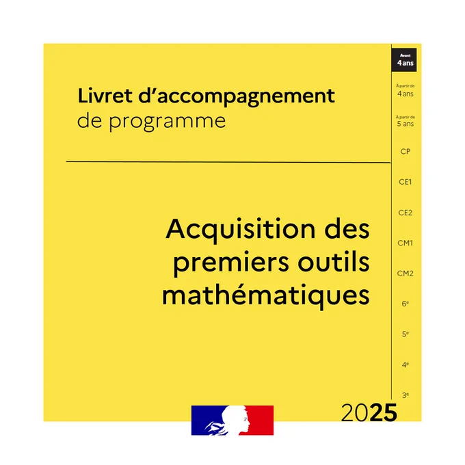 Illustration : visuel de couverture du livre d'accompagnement de programme « Acquisition des premiers outils mathématiques » pour les élèves de moins de 4 ans