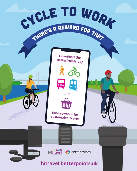 Cycle to work
There's a reward for that
Download the BetterPoints app
Earn rewards for your sustainable travel
