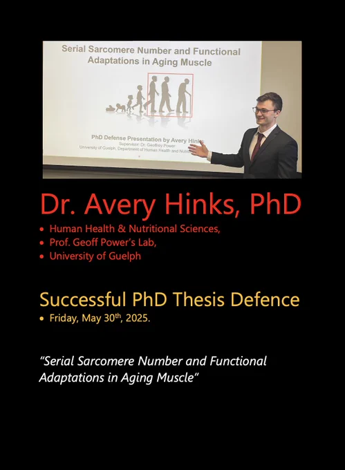 A photo of Avery at his defence, in front of a projected title screen with the same title of his thesis that is listed in this posting.