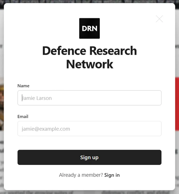 Screenshot showing the subscribe screen on website: https://defenceresnet.org/ 