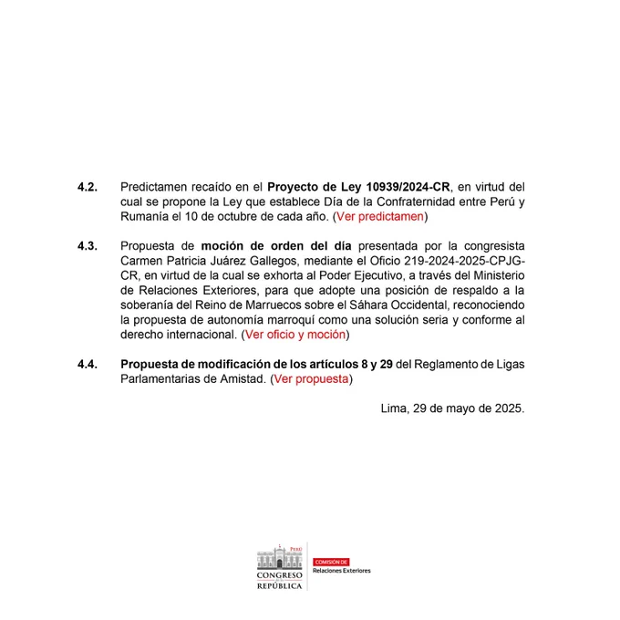 🗓 Este 02 de junio, la Comisión de Relaciones Exteriores del @congresoperu llevará a cabo su 19.ª sesión ordinaria.

📌 Más detalles aquí: https://bit.ly/3Hw6wwK