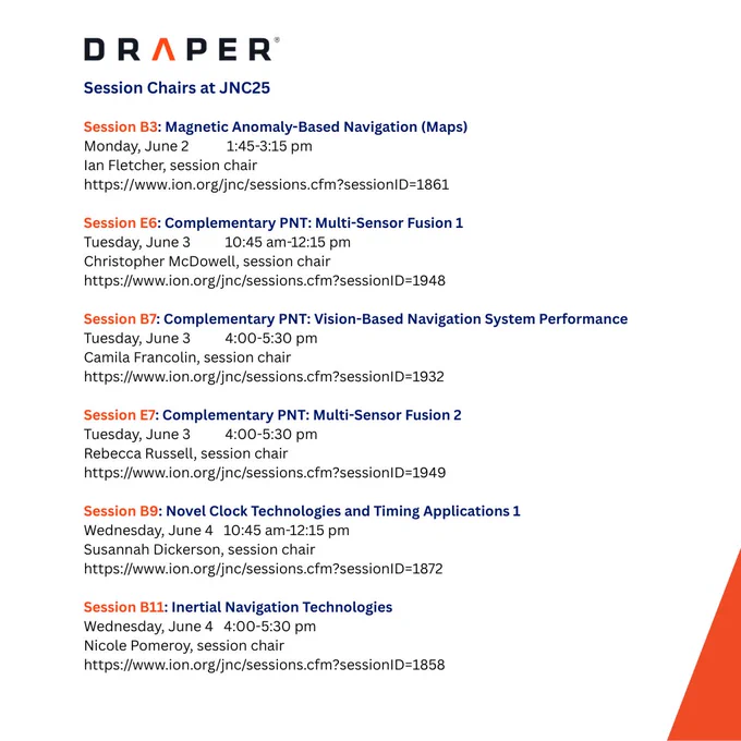 A listing of JNC25 sessions chaired by Draper employees.