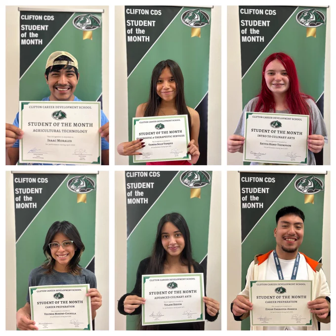 6-photo grid of students holding certificates