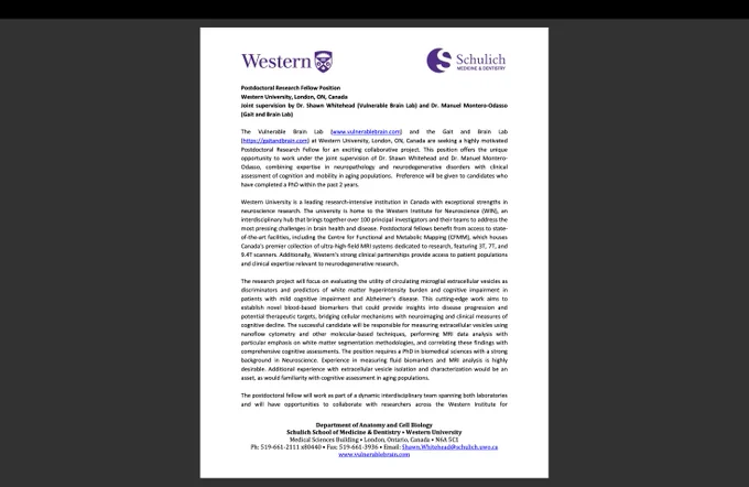 To contact Dr. Whitehead (shawn.whitehead@schulich.uwo.ca) or Dr. Montero-Odasso Manuel.MonteroOdasso@sihc.london.on.ca/ if you're more interested!

(Can also send this via PDF - feel free to DM me, or e-mail at vzplau@gmail.com!)
