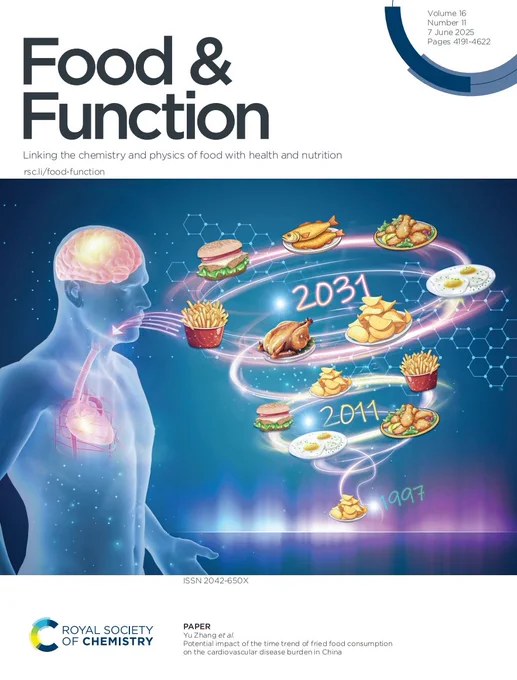 Front cover of issue 11 of Food & Function. Image shows processed foods spiralling upwards to be ingested by human figure.